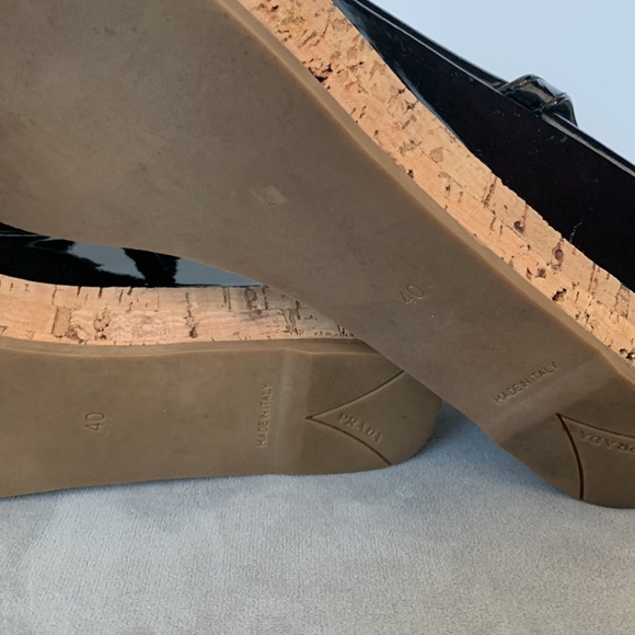 Prada Slingback Black Cork Wedge Sandals - Picture 3 of 10